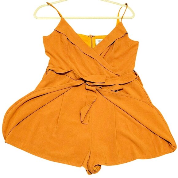 Womens Mustard Wrap-Front Romper With Adjustable Straps & Back Zipper By Style R - Picture 6 of 13